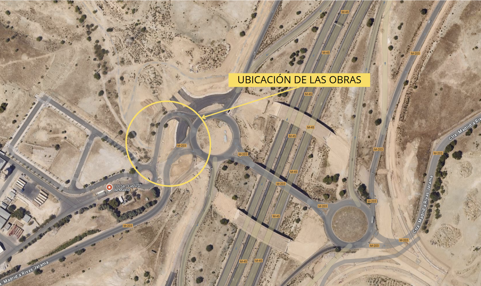 Viales y Obras Públicas ejecutará las obras en la rotonda de Tolsa, en el ámbito del U.Z.P. 2.04 "Los Berrocales" - Madrid